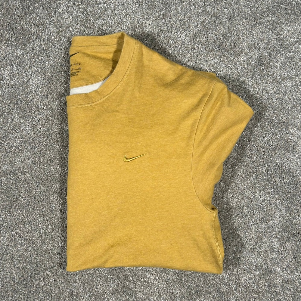 Nike Dri-FIT Mens Small Long Sleeve Training Shirt Mustard Yellow Swoosh Logo - Picture 3 of 8